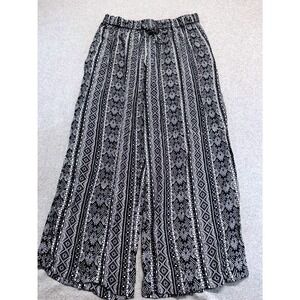 Boca Bay Petite Large Black White Tribal Print Palazzo Pants Wide Leg Rayon Boho